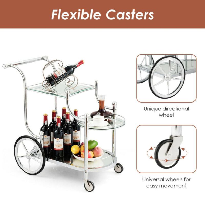 Hivvago Kitchen Rolling Bar Cart with Tempered Glass Suitable for Restaurant and Hotel