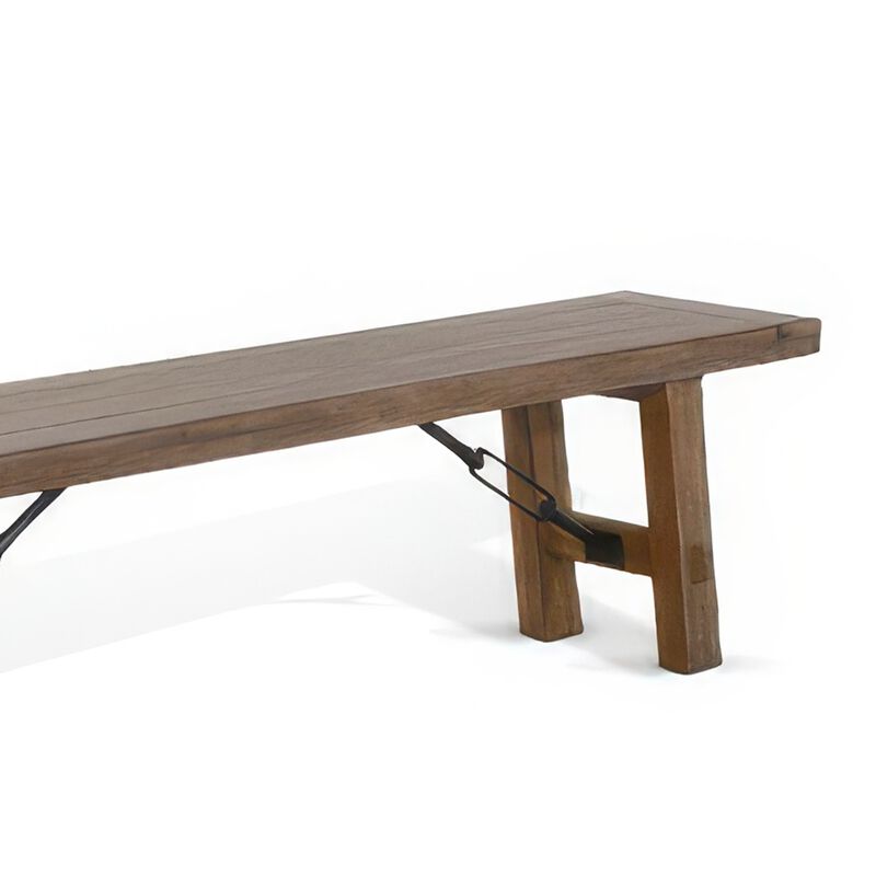 Yael Bench, 72 Inch Light Brown Mindi and Mahogany, Turnbuckle Accents - Benzara