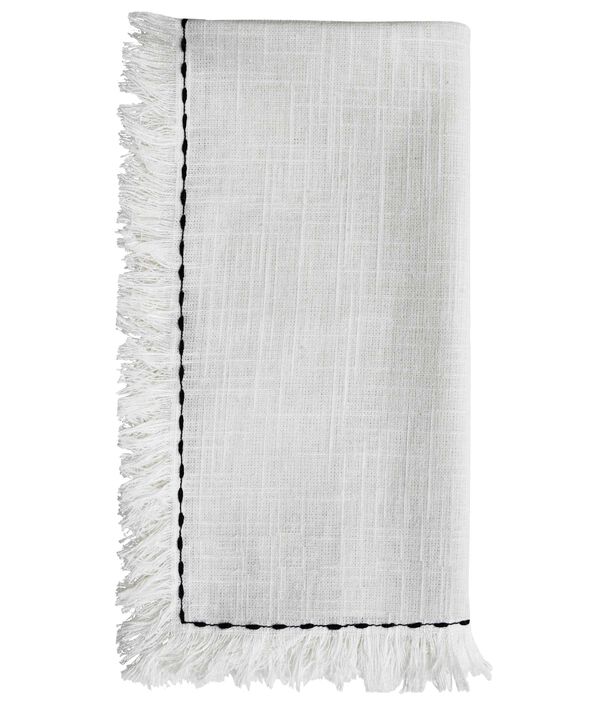 20" Table Cloth Napkins Set of 4 with Black Embroiderey (Off White)