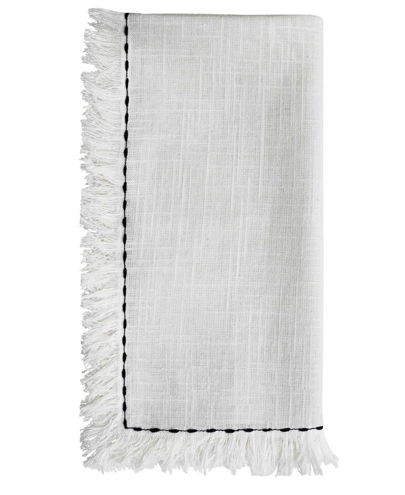 20" Table Cloth Napkins Set of 4 with Black Embroiderey (Off White)