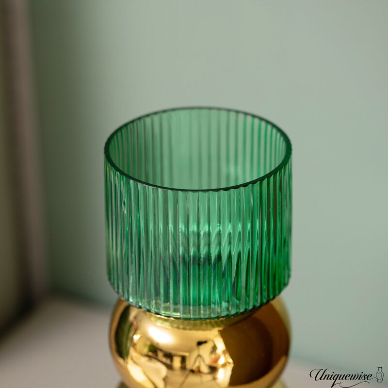 Set of 2 Decorative Green Glass Vases