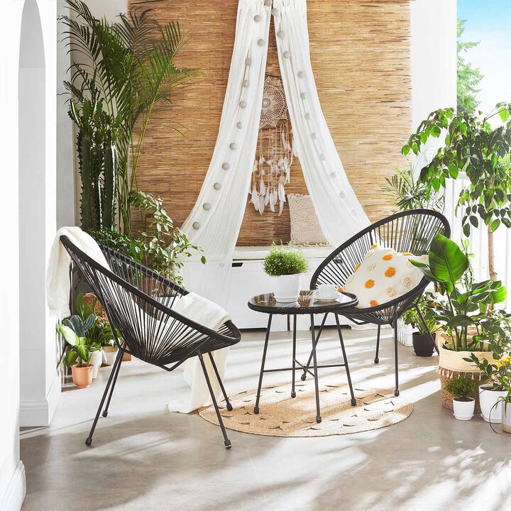 3-Piece Outdoor Seating Set - Modern Acapulco Chairs for Patio