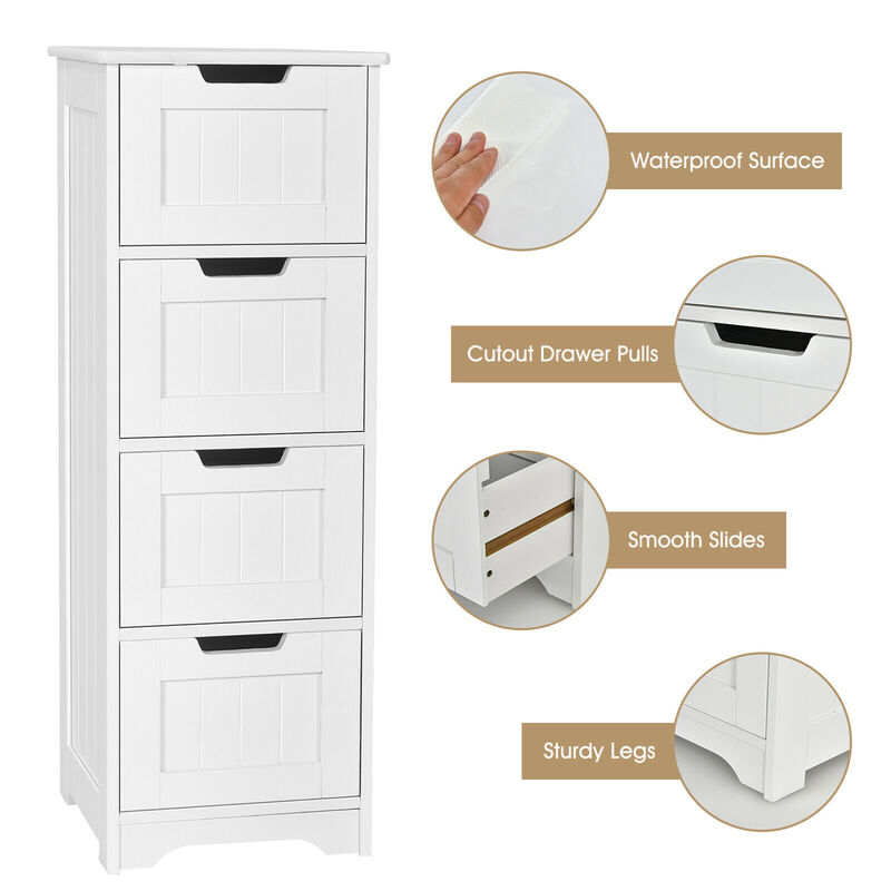 Costway Bathroom Floor Cabinet Free-Standing Side Storage Organizer w/ 4 Drawers