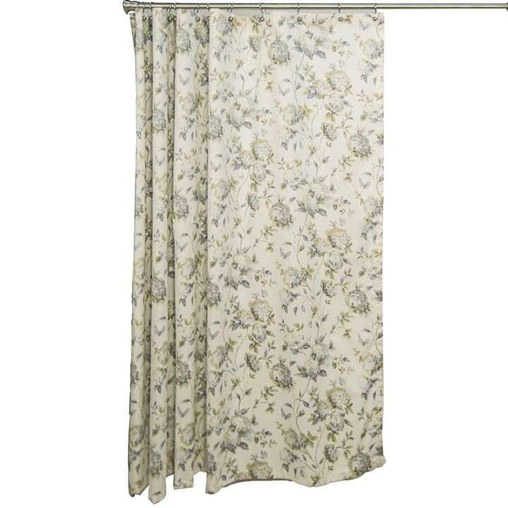Ellis Curtain Abigail Classic Floral Design Button Holes Shower Curtain 72" x 72" Porcelain