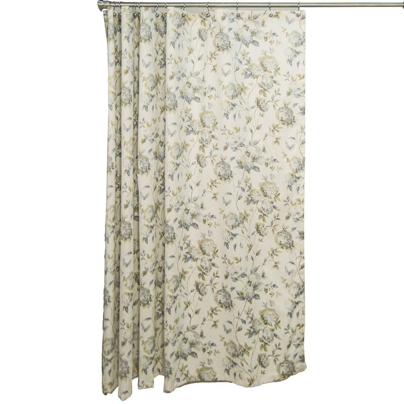 Ellis Curtain Abigail Classic Floral Design Button Holes Shower Curtain 72" x 72" Porcelain