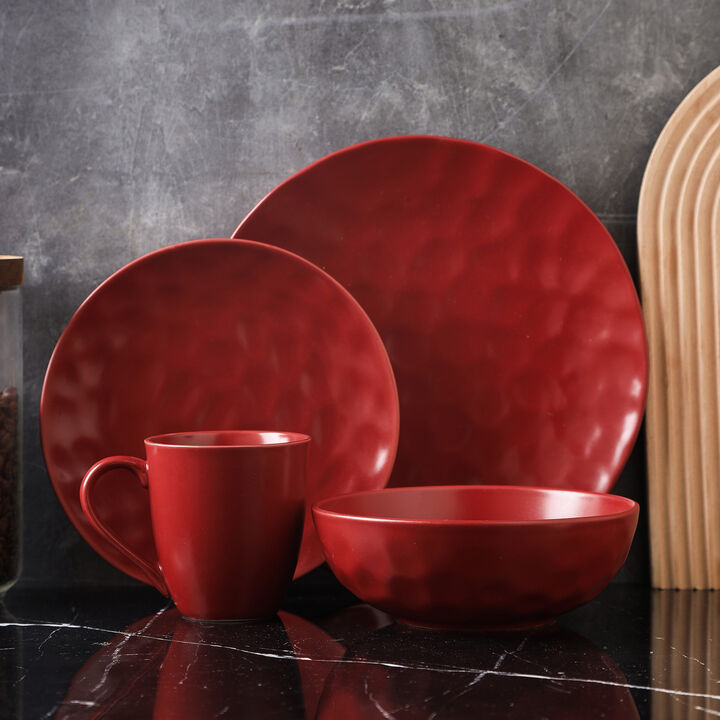 Stone Lain Sam Porcelain 16 Piece Dinnerware Set, Red