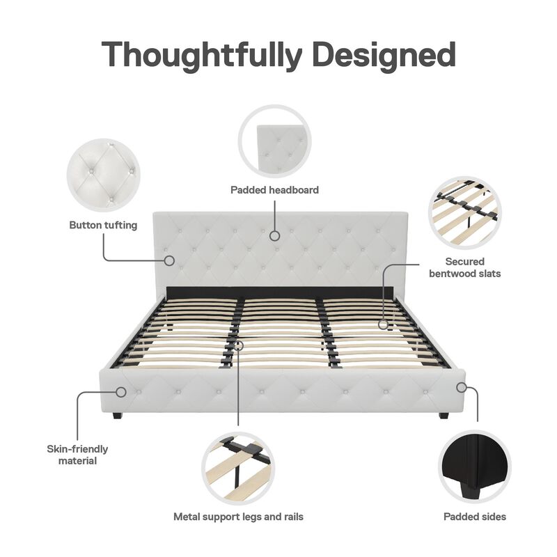 Atwater Living Dana Upholstered Bed, Queen, White Faux Leather