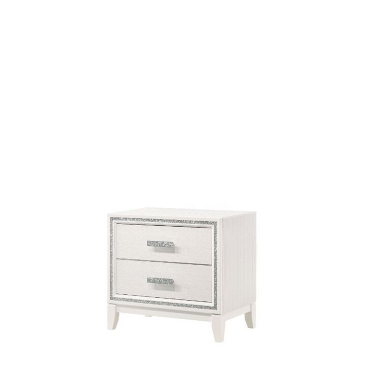 Acme Haiden Wooden Rectangular 2-Drawer Nightstand with Silver Trim in White