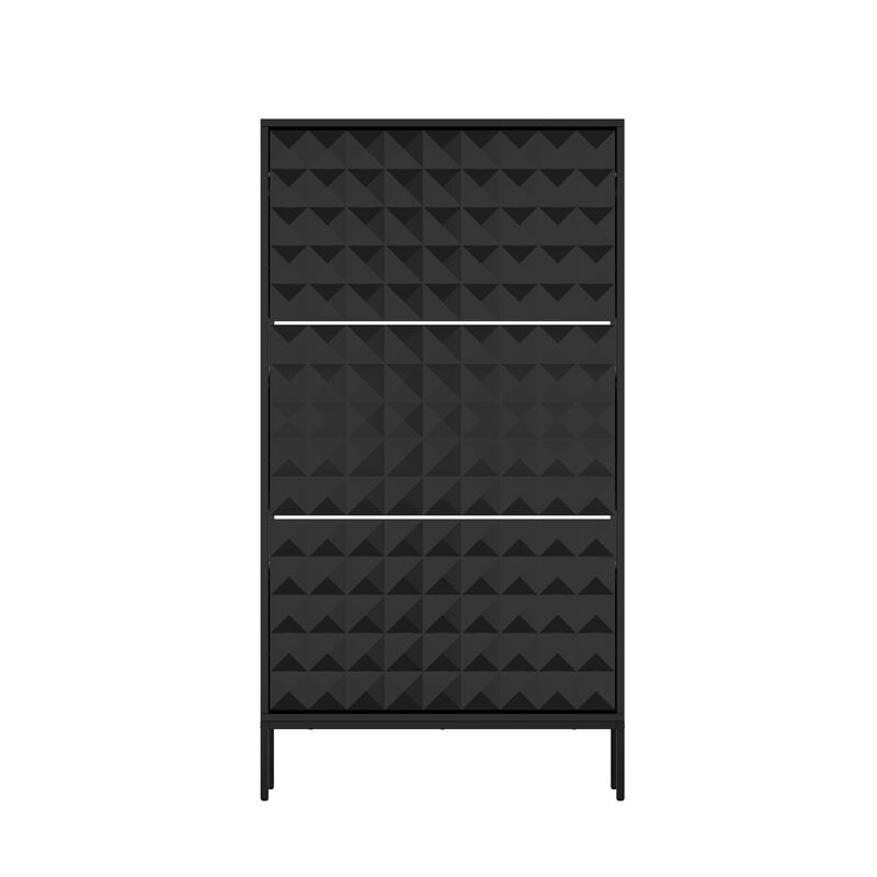 FUFU&GAGA Black Flip-Drawer Shoe Cabinet with Double Plastic Racks and Anti-Tip Kit (26.7" W x 9.3" D x 51.7" H), Black