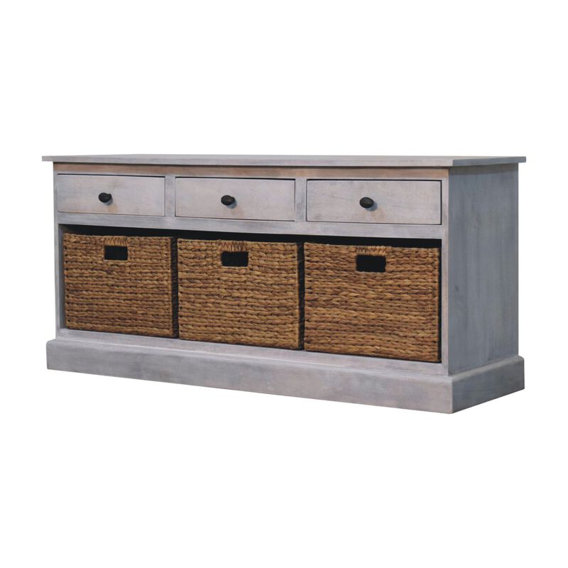 Artisan Furniture Solid Wood Acid Wash Basket Storage Cabinet