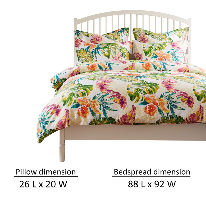 Heli 3pc Full to Queen Duvet and Pillow Sham Set, Multicolor Tropical Print