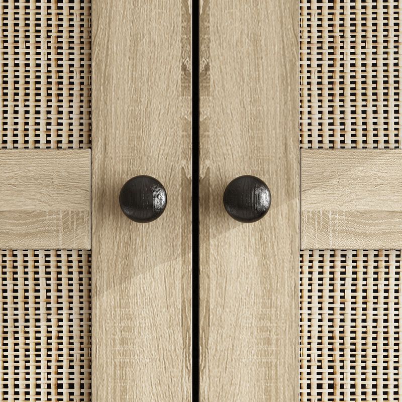 FUFU&GAGA Wood Grain Rattan Doors Design Armoires Wardrobe with 4-Drawers, 2-Hanging Rods  (59.1" W x 19" D x 94.5" H),Brown