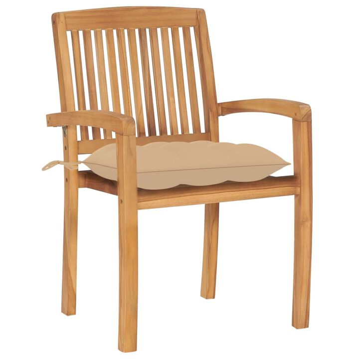 vidaXL Garden Chairs 2 pcs with Beige Cushions Solid Teak Wood