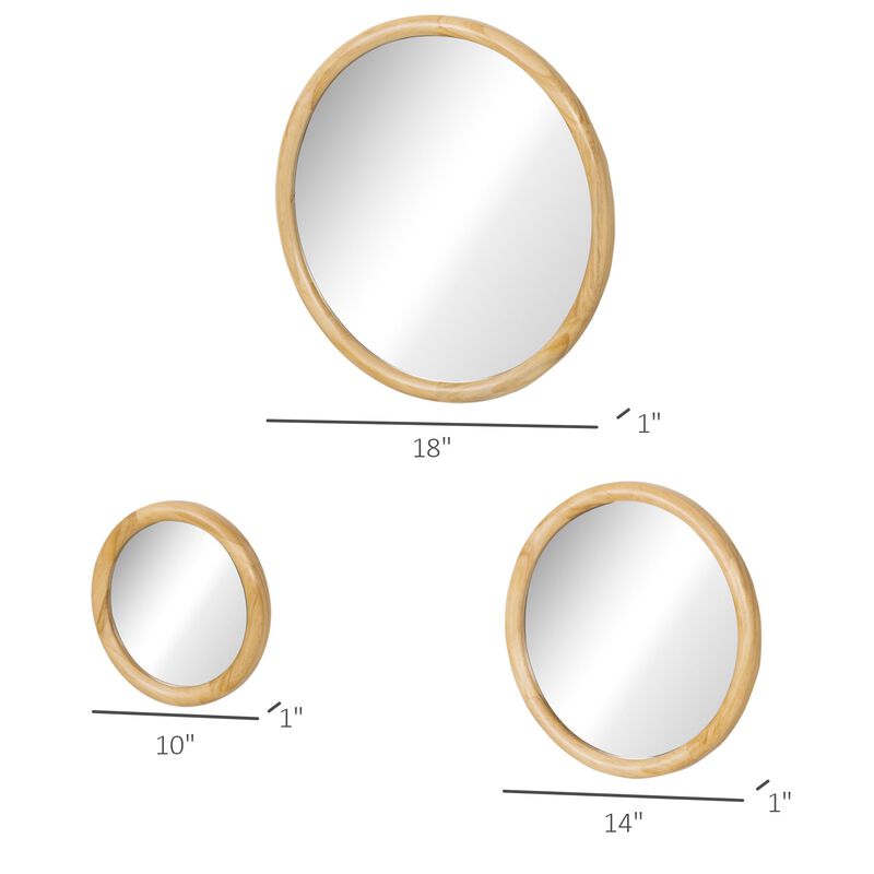 Natural Wood Decor: Set of 3 Modern Round Wall Mirrors
