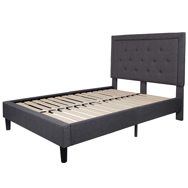 Fabric Upholstered Platform Bed Frame with Tufted Headboard