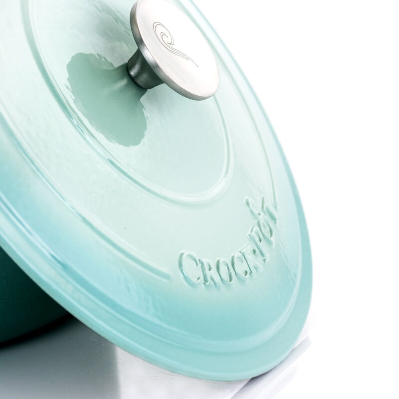 Crock-Pot Artisan 2 Piece 7 Quarts Enameled Cast Iron Dutch Oven in Aqua Blue