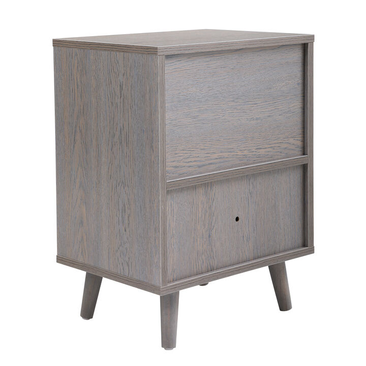 Streamdale Set Of 2 Low Foot Bedside Table With Drawer Storage Compartment - Gray