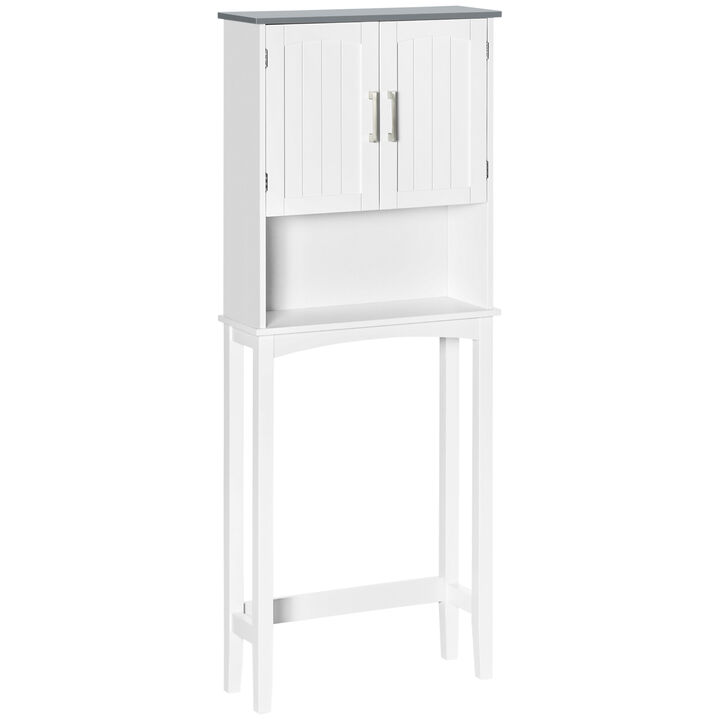 Modern Over The Toilet Storage Cabinet w/ Adjustable Shelf & Open Shelf Grey
