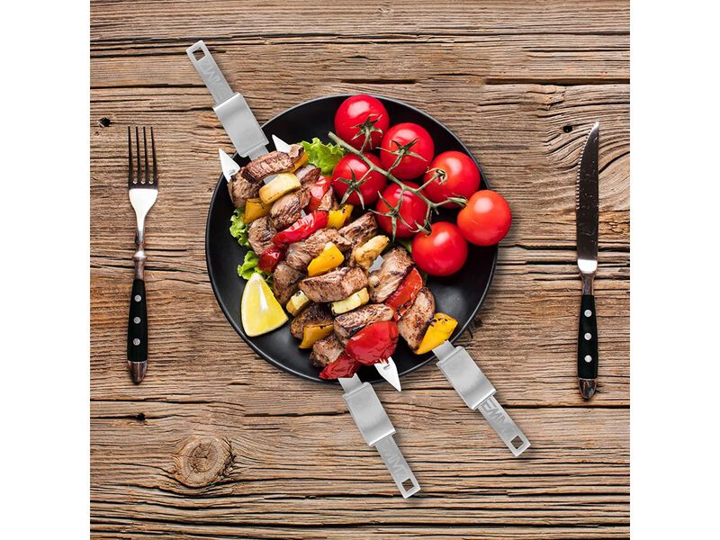 EMMZ Premium BBQ Skewer Set – 16.5" Stainless Steel skewers with Slider & Storage Bag (Set of 10)