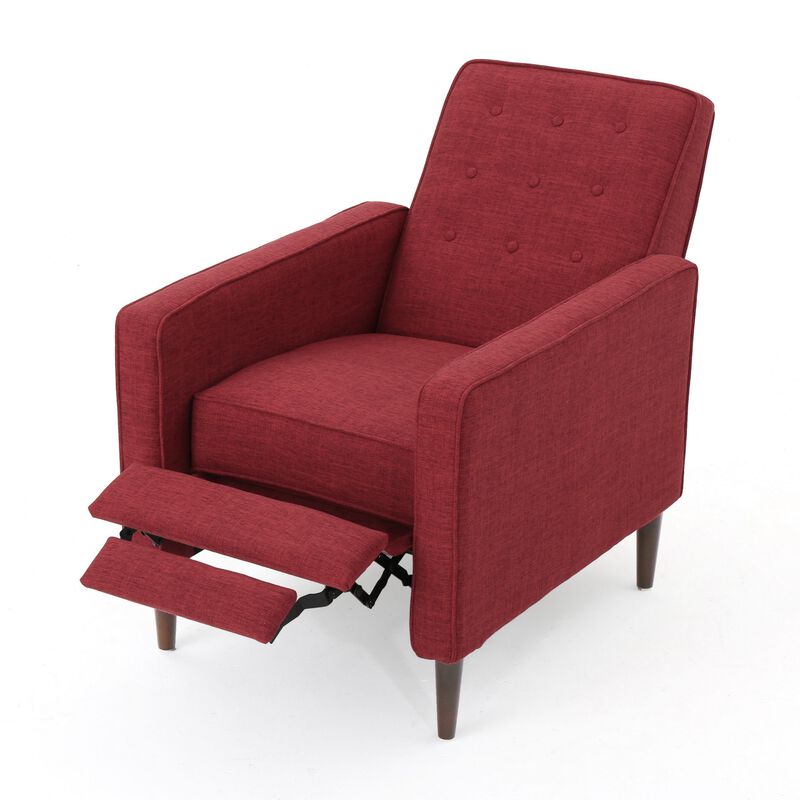 Dupe Manual Reclining Chair, Button Tufted Design, Red Polyester - Benzara