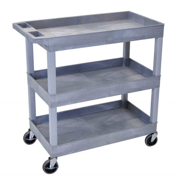 Luxor High Capacity 3 Tub Shelves Cart in Gray