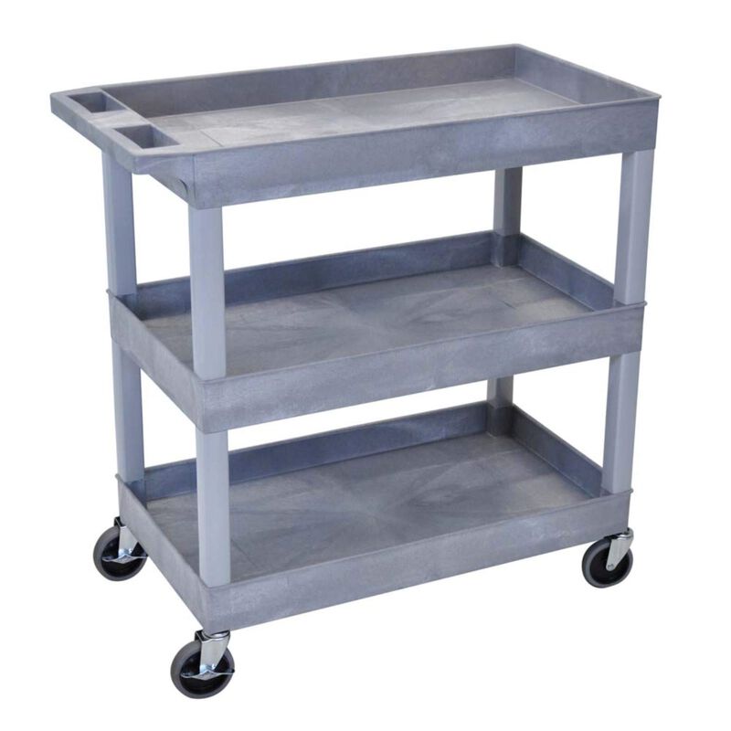 Luxor High Capacity 3 Tub Shelves Cart in Gray