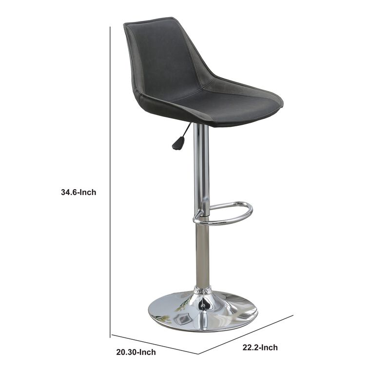 Carl 25-29 Inch Vegan Faux Leather Bar Stool, Adjustable Height, Set of 2, Gray Seat-Benzara