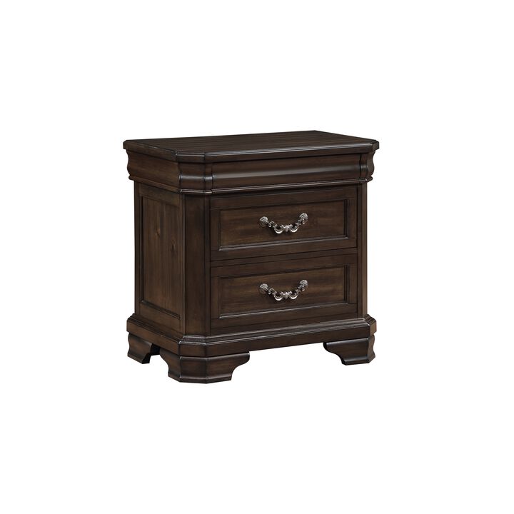 Lynda Nightstand, 2 Drawers Metal Handles, Brown Acacia Wood, 28 Inch - Benzara