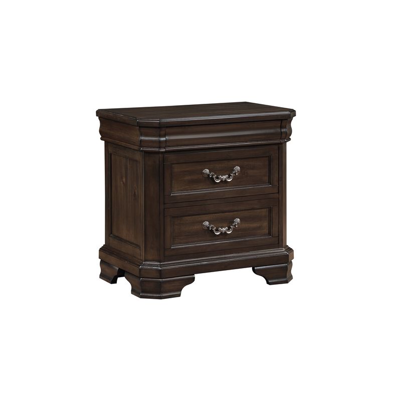 Lynda Nightstand, 2 Drawers Metal Handles, Brown Acacia Wood, 28 Inch - Benzara