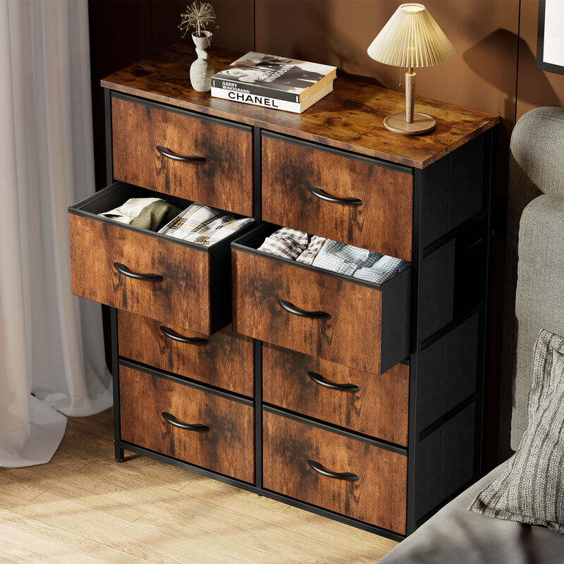 8-Drawer Fabric and Wood Tall Bedroom Dresser