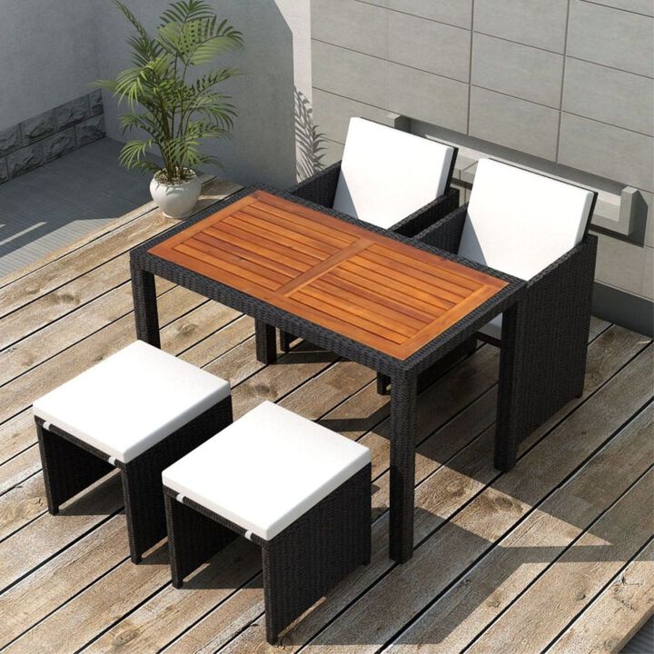 vidaXL 5 Piece Outdoor Dining Set Poly Rattan and Acacia Wood Black