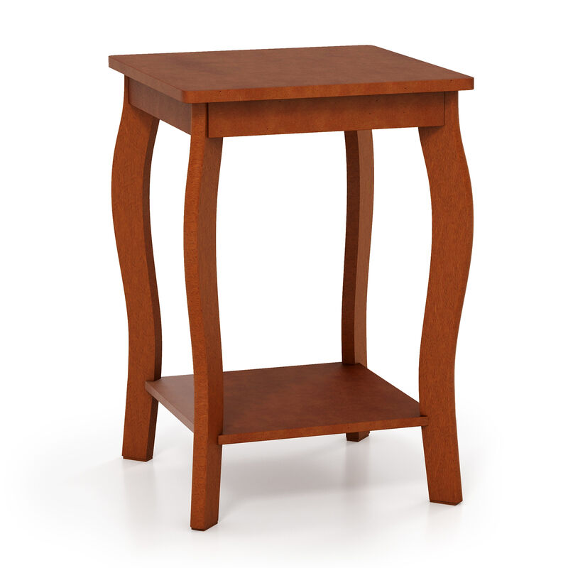 15 Inch 2-Tier Square End Table with Storage Shelf - Walnut