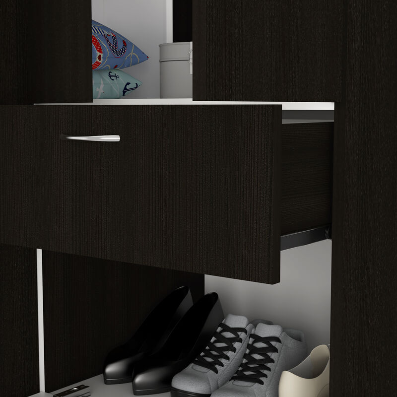DEPOT E-SHOP Itaca Armoire, Double Door Cabinet, One Drawer, Five Interior Shelves, Rod, Black / White