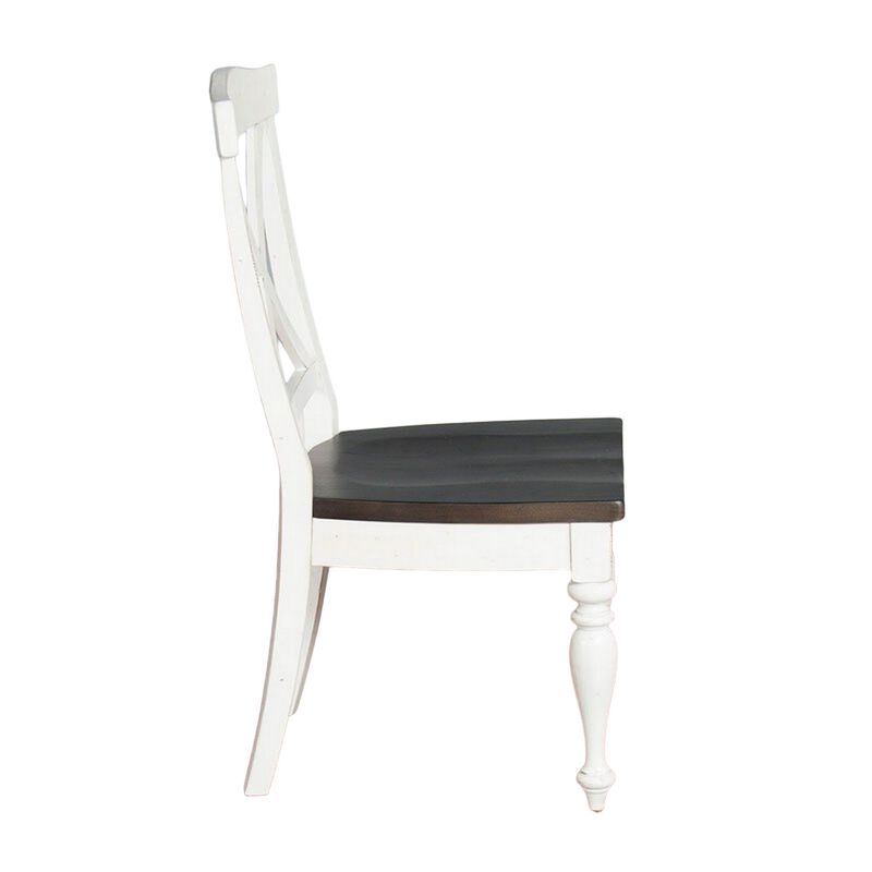 Orso Dining Side Chair Set of 2, Crossback, Brown Wood Seat, White - Benzara