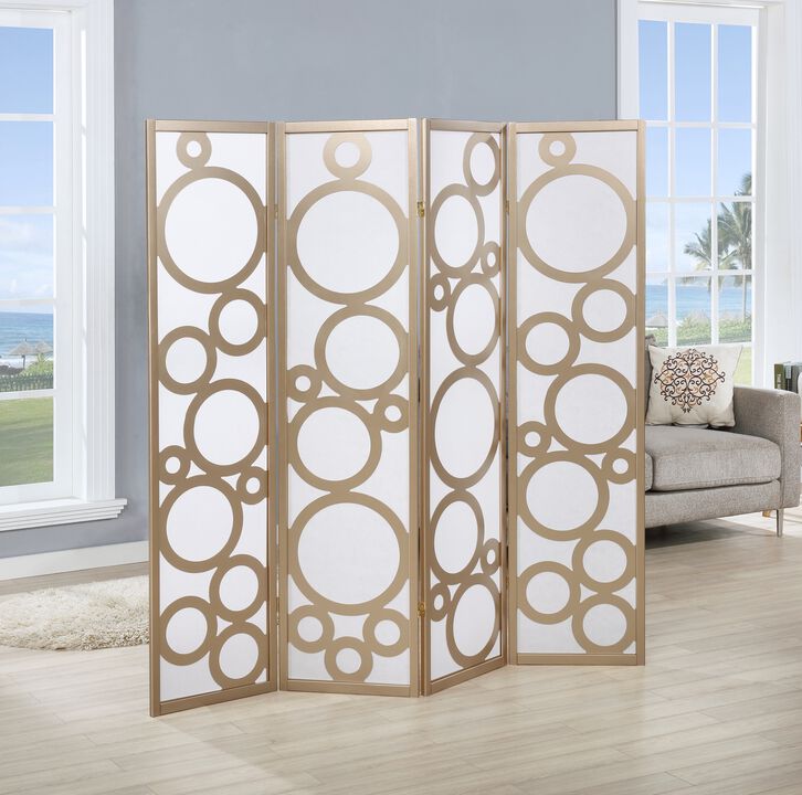 Streamdale Arvada 4-Panel Wood Room Divider with Circle Pattern, Gold