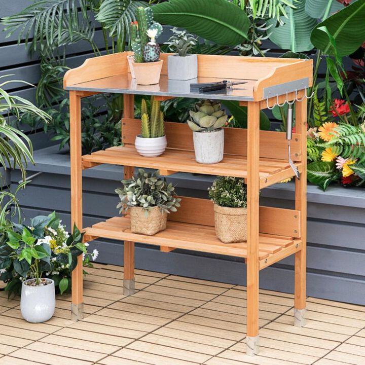 Hivvago Garden Wooden Potting Bench Work Station with Hook