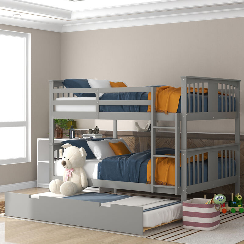 Merax Full over Full Bunk Bed with Twin Size Trundle and Ladder