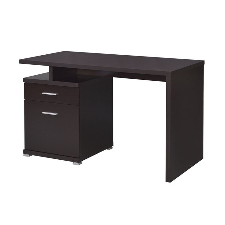Wooden Contemporary Desk with Cabinet, Brown-Benzara