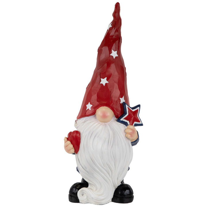 Gnome Holding Star Patriotic Outdoor Garden Statue - 16.5"