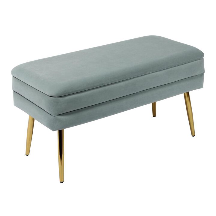 Belen Kox Sea Blue Velvet Storage Bench, Belen Kox
