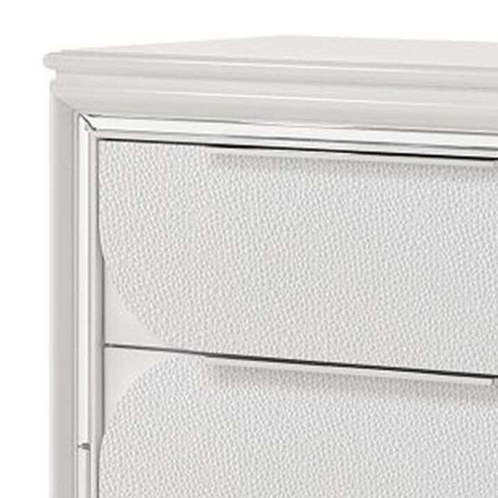 Benjara RARA 64 Inch Wide Dresser, 6 Drawers, Mirror Trim, Acrylic Legs, White and Silver