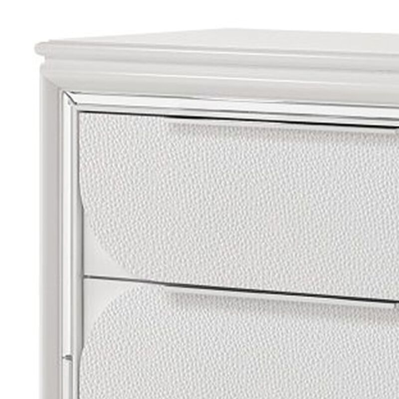 Benjara RARA 64 Inch Wide Dresser, 6 Drawers, Mirror Trim, Acrylic Legs, White and Silver