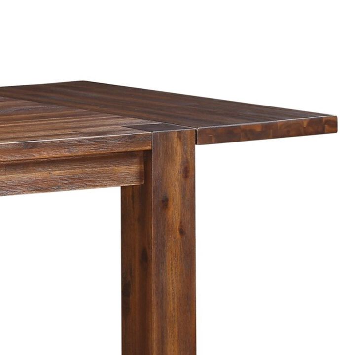 63-95 Inch Pim Acacia Wood Dining Table, 2 Extension Leaves, Walnut Brown - Benzara