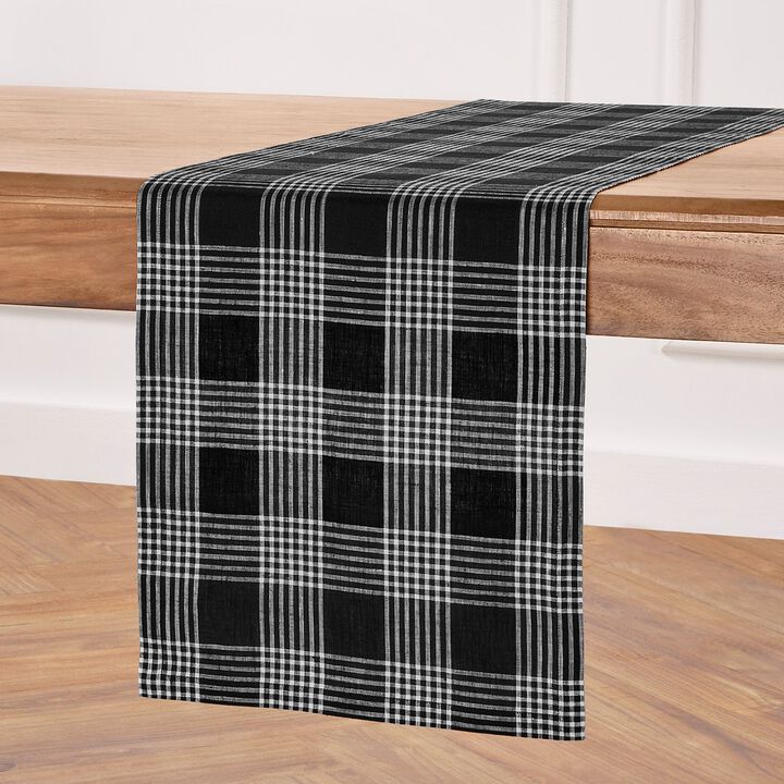 Solino Home 100% Pure Linen Table Runner | Glen Check Harvest Plaid
