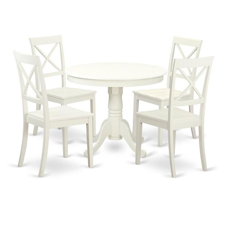 East West Furniture 5  Pc  set  with  a  Table  and  4  Wood  Dinette  Chairs  Having  Linen  White  .