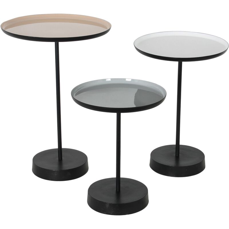 Set of 3 Beige and Black Enamel Nested Tables 23"