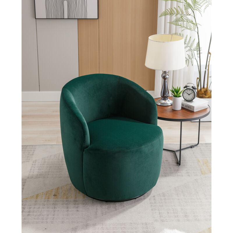 Velvet Fabric Swivel Accent Armchair Barrel Chair With Powder Coating Metal Ring