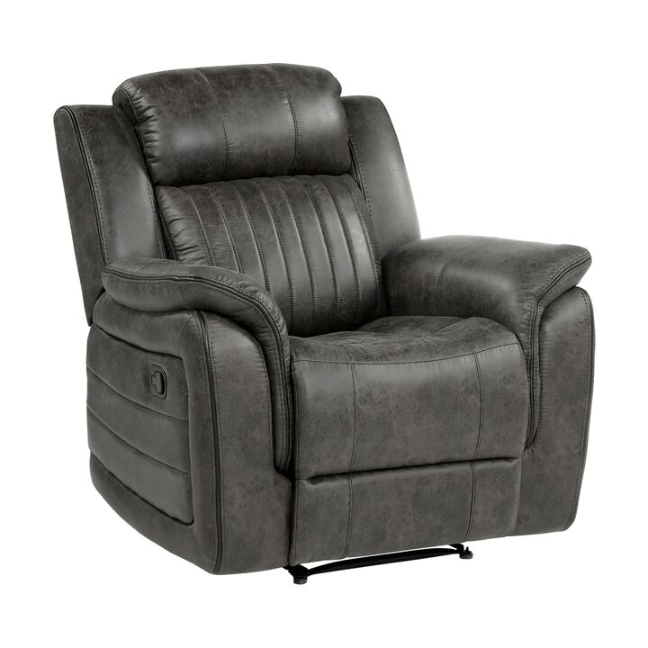 Bento 38 Inch Manual Recliner Chair, Tab Pull, Brownish Gray Microfiber - Benzara