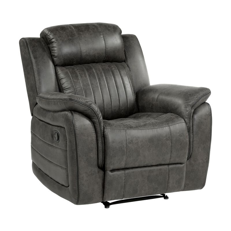 Bento 38 Inch Manual Recliner Chair, Tab Pull, Brownish Gray Microfiber - Benzara