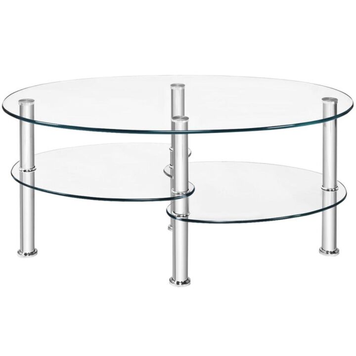 Hivvago Tempered Glass Oval Side Coffee Table